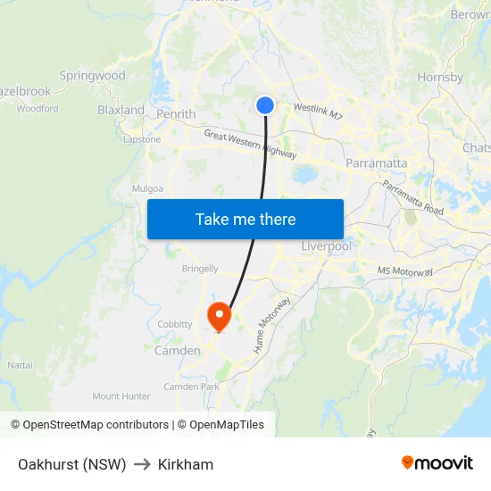 Oakhurst (NSW) to Kirkham map