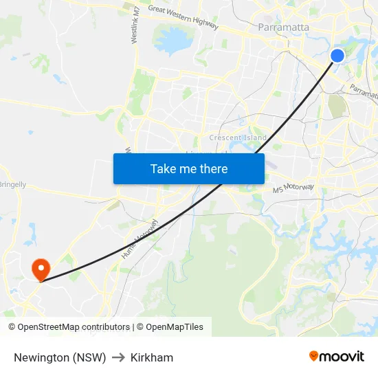 Newington (NSW) to Kirkham map