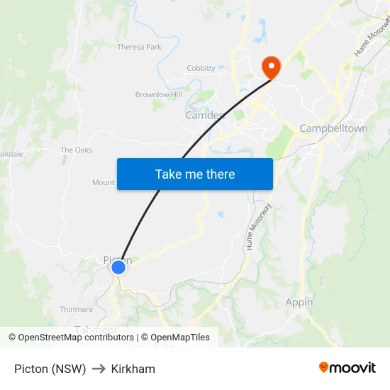 Picton (NSW) to Kirkham map