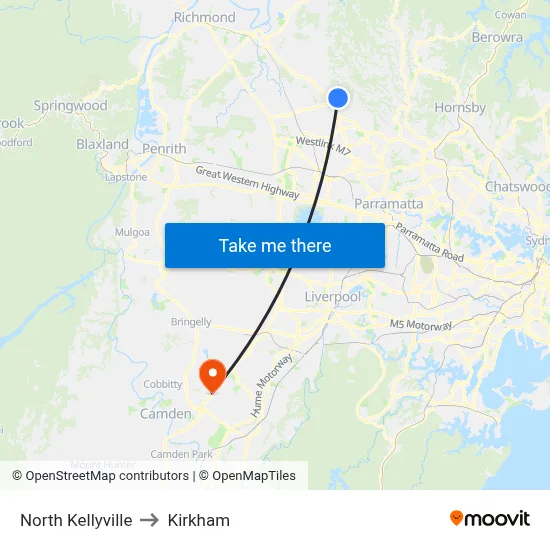 North Kellyville to Kirkham map