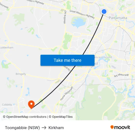 Toongabbie (NSW) to Kirkham map