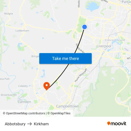 Abbotsbury to Kirkham map