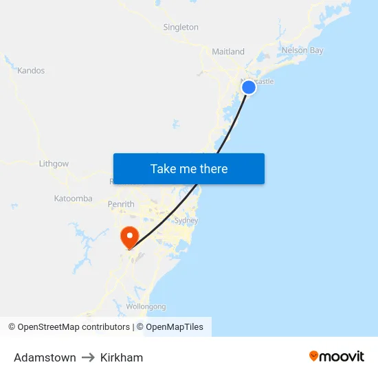 Adamstown to Kirkham map