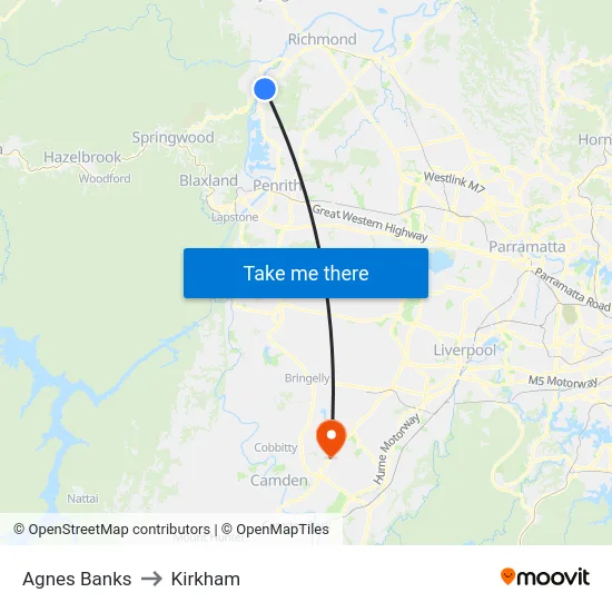 Agnes Banks to Kirkham map