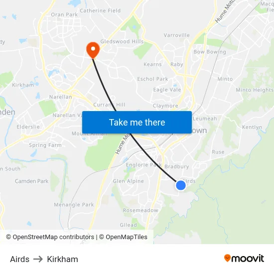 Airds to Kirkham map