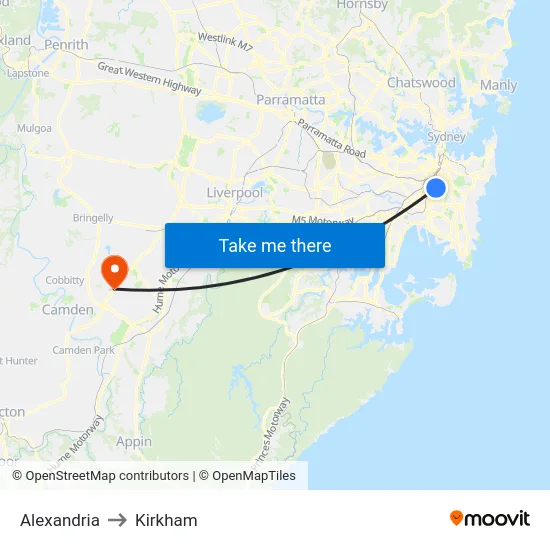 Alexandria to Kirkham map