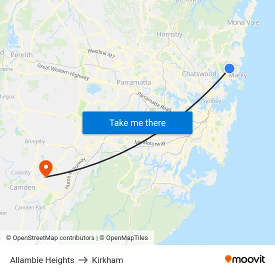 Allambie Heights to Kirkham map