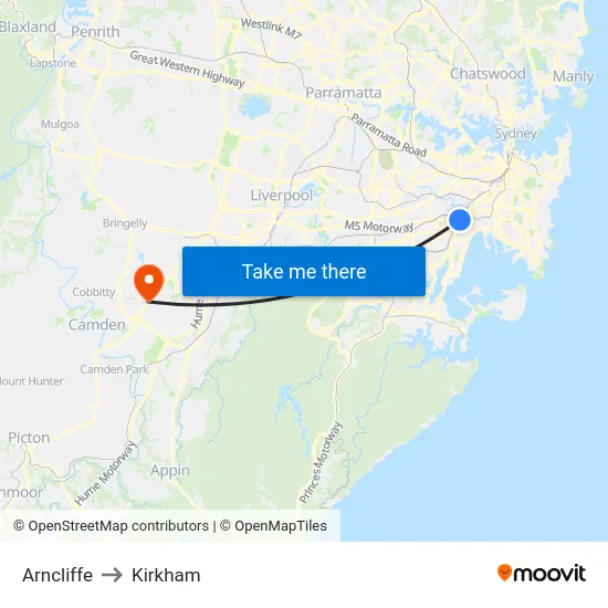 Arncliffe to Kirkham map