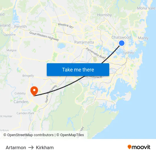 Artarmon to Kirkham map