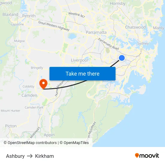 Ashbury to Kirkham map