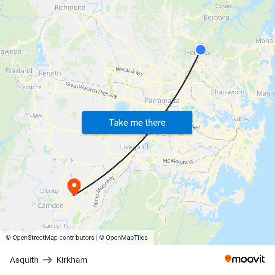 Asquith to Kirkham map