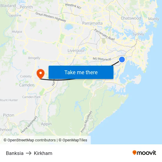 Banksia to Kirkham map