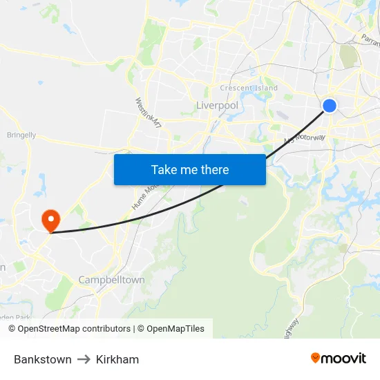Bankstown to Kirkham map