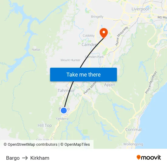 Bargo to Kirkham map