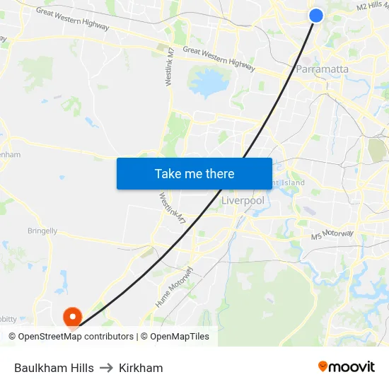 Baulkham Hills to Kirkham map