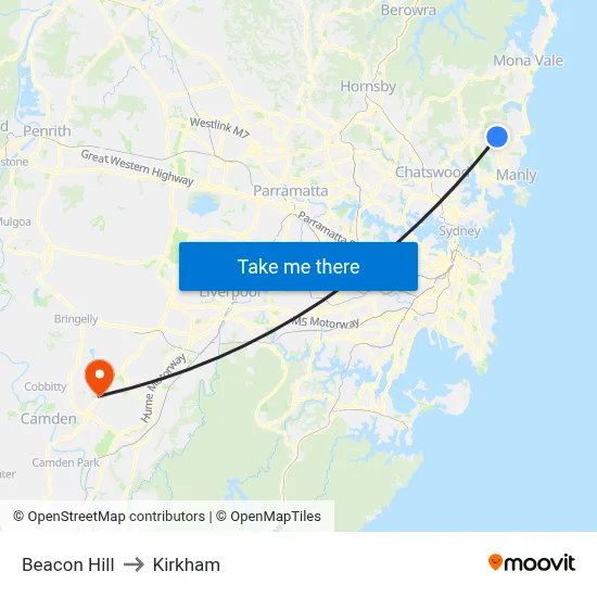 Beacon Hill to Kirkham map
