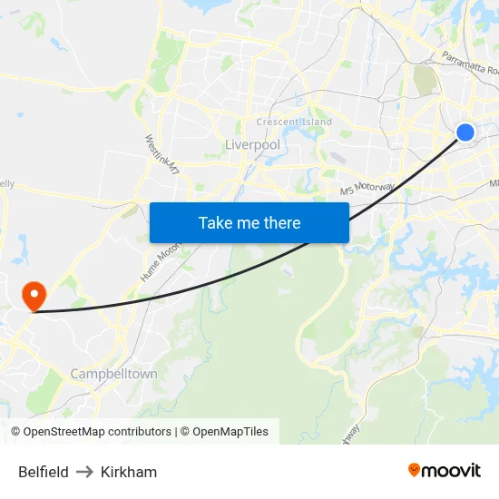 Belfield to Kirkham map