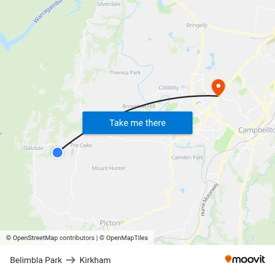 Belimbla Park to Kirkham map