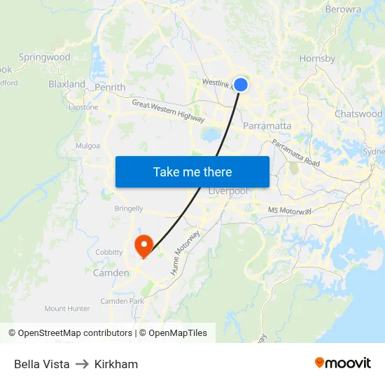 Bella Vista to Kirkham map