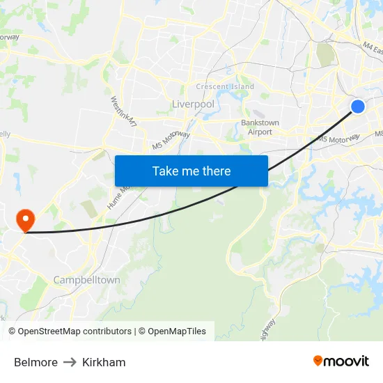 Belmore to Kirkham map