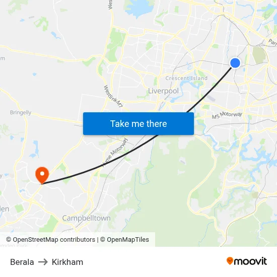 Berala to Kirkham map