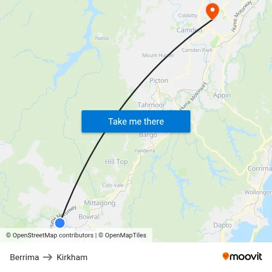 Berrima to Kirkham map