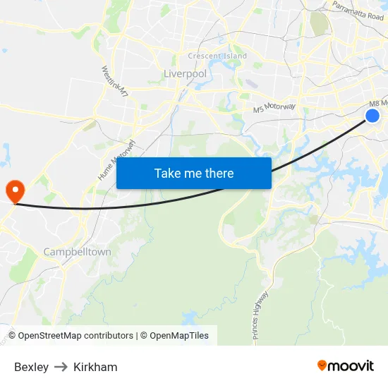 Bexley to Kirkham map