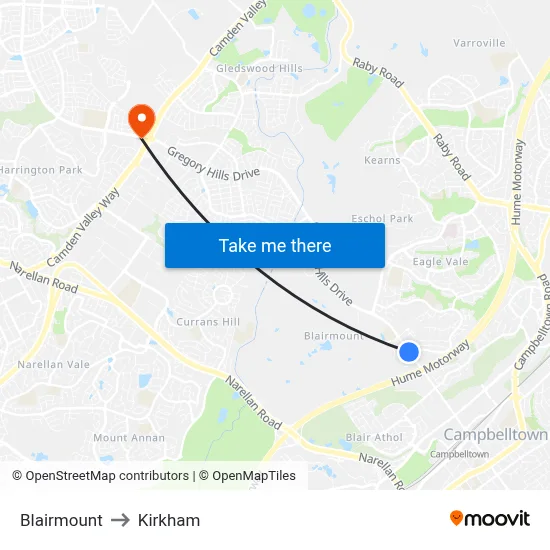 Blairmount to Kirkham map