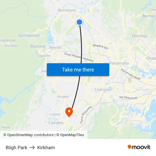 Bligh Park to Kirkham map