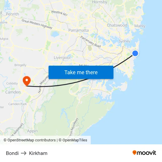 Bondi to Kirkham map