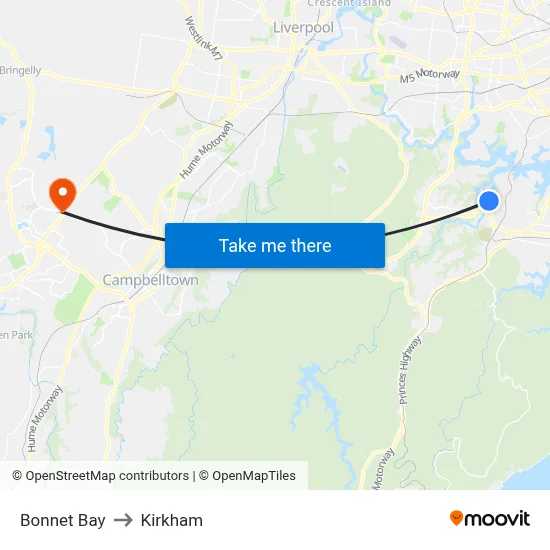 Bonnet Bay to Kirkham map