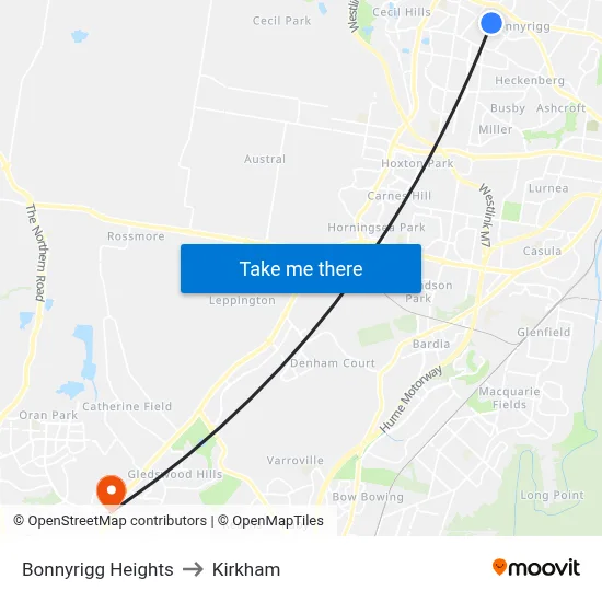 Bonnyrigg Heights to Kirkham map