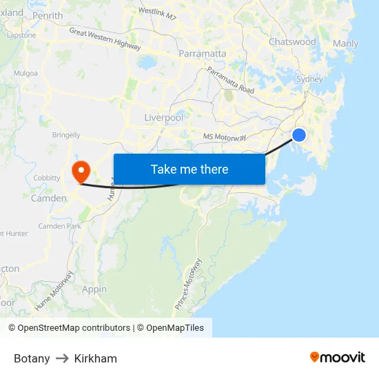 Botany to Kirkham map