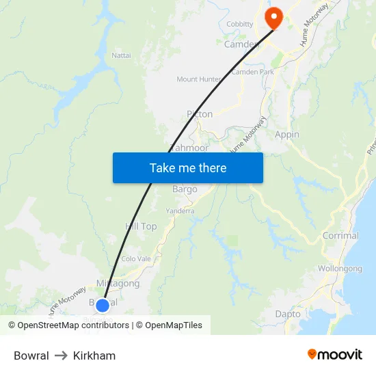 Bowral to Kirkham map