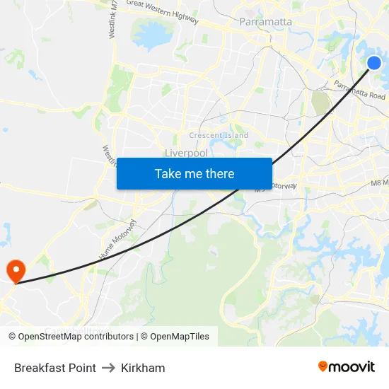 Breakfast Point to Kirkham map