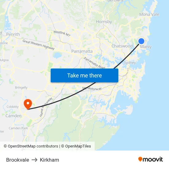 Brookvale to Kirkham map