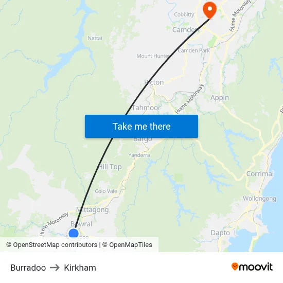 Burradoo to Kirkham map