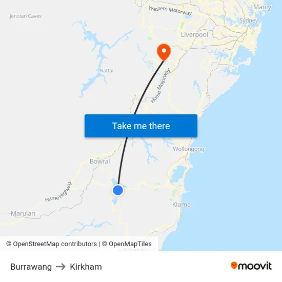 Burrawang to Kirkham map