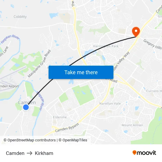 Camden to Kirkham map