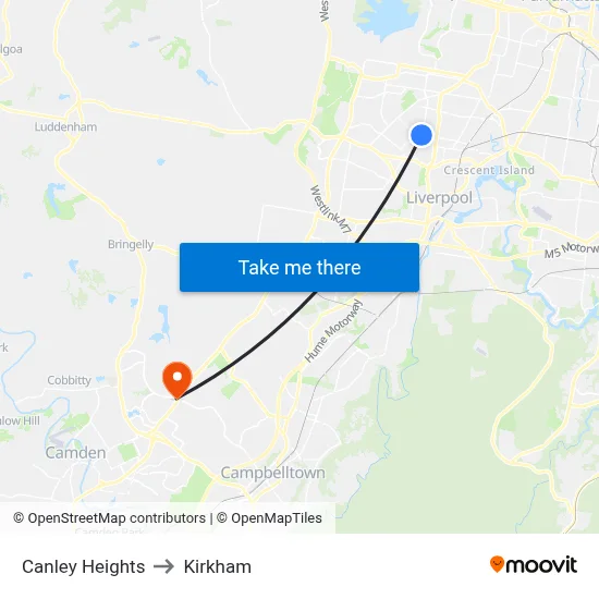 Canley Heights to Kirkham map