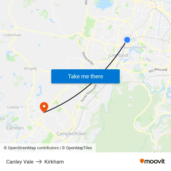Canley Vale to Kirkham map