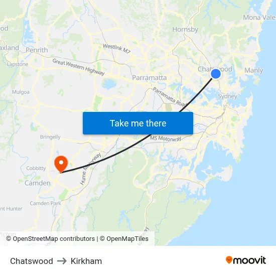 Chatswood to Kirkham map
