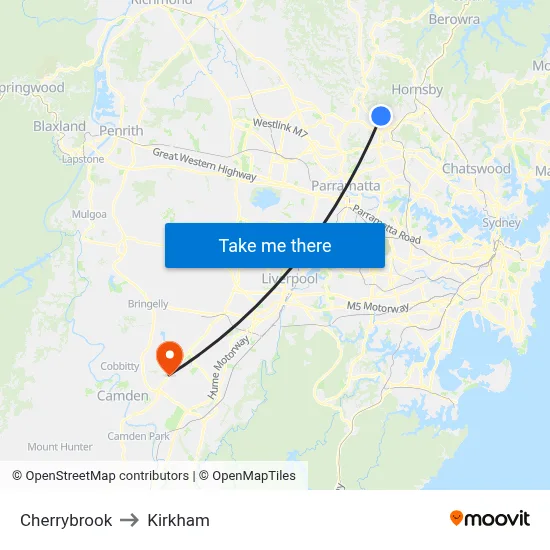 Cherrybrook to Kirkham map