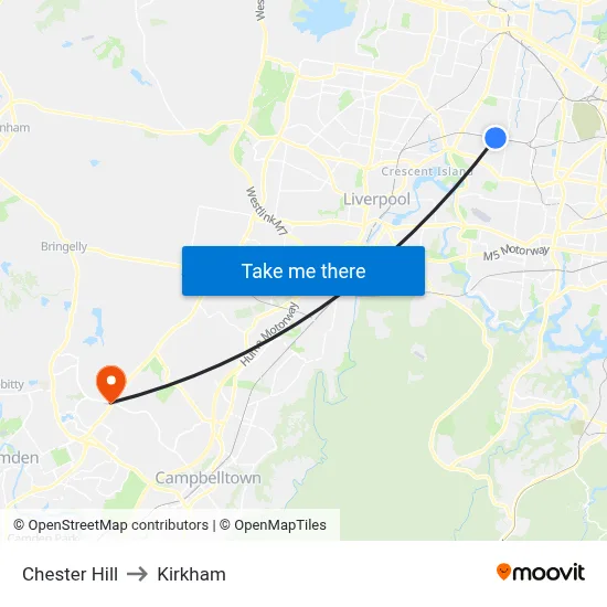 Chester Hill to Kirkham map