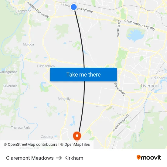 Claremont Meadows to Kirkham map
