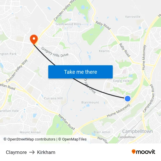 Claymore to Kirkham map