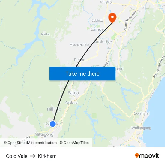 Colo Vale to Kirkham map