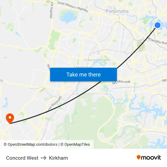 Concord West to Kirkham map