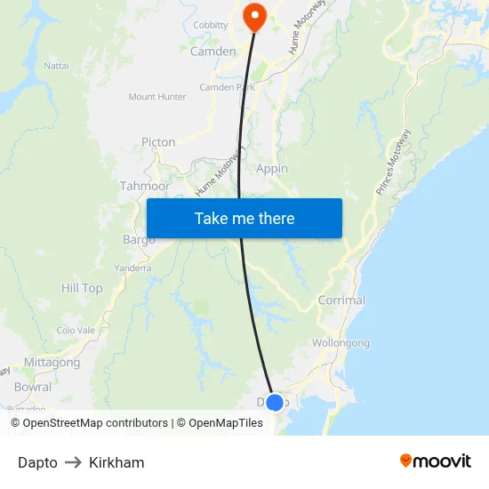 Dapto to Kirkham map