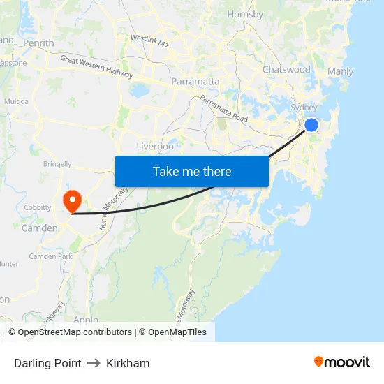 Darling Point to Kirkham map